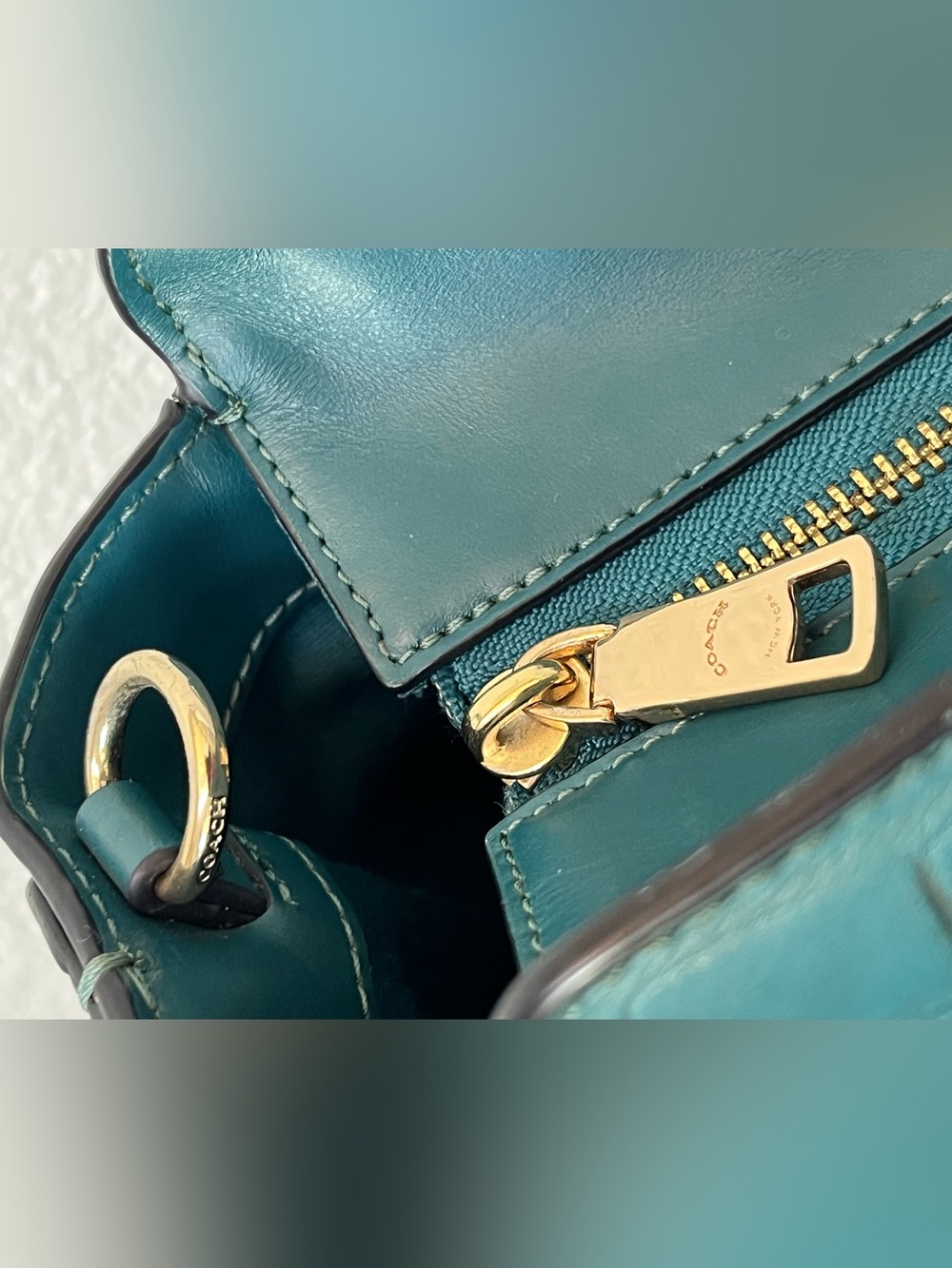 COACH Blake Teal Croc-Embossed Leather Carryall Satchel F37099 - Picture 10 of 13